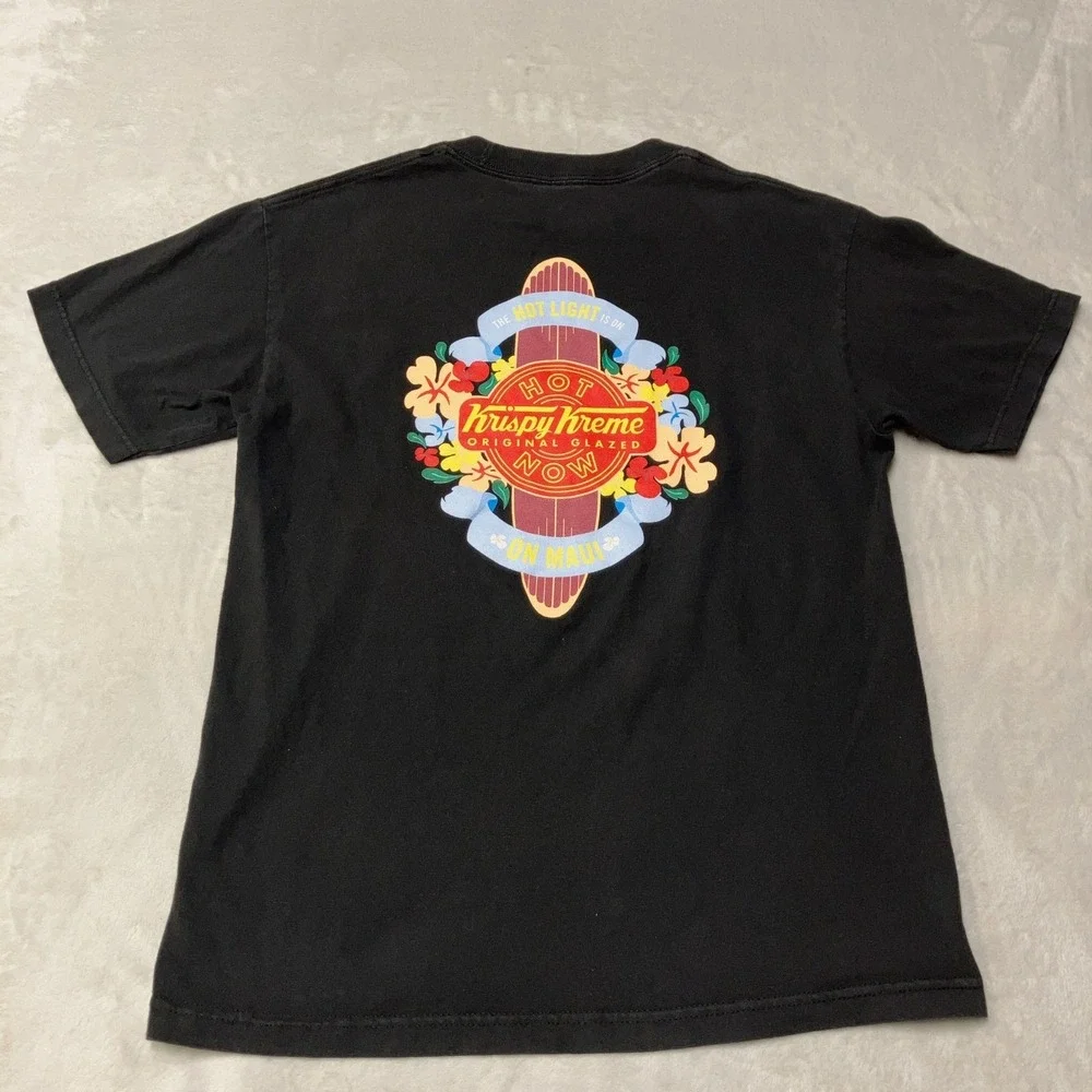 Krispy Kreme T-Shirt Maui Hawaii Floral Surfboard Graphic Black Mens Small